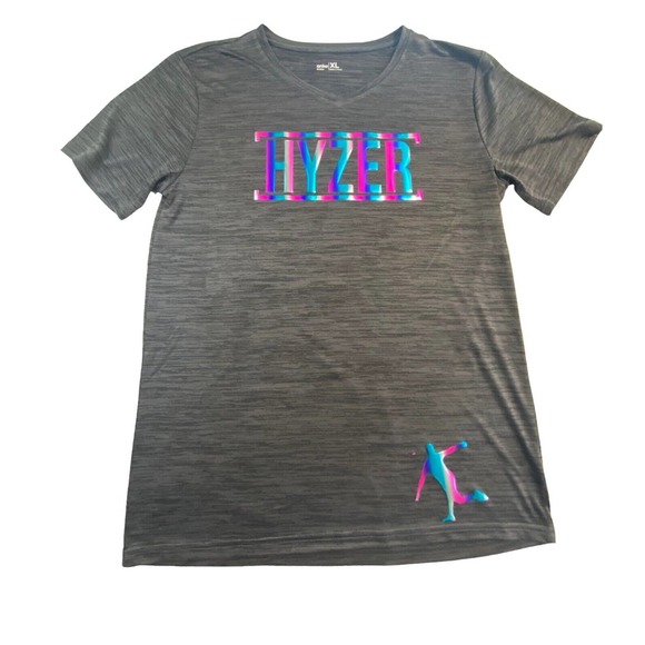 Disc Golf Shirt RAINBOW HOLOGRAPHIC HYZER Logo Unisex Jersey Active XL Grey - Picture 12 of 12